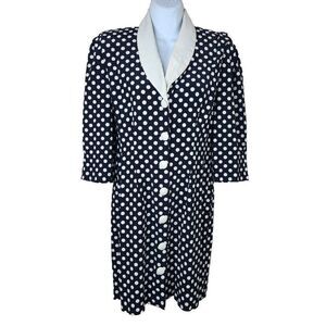 Vintage 80s Milanzo Jacket Dress Womens S Black Polka Dot Shawl Collar